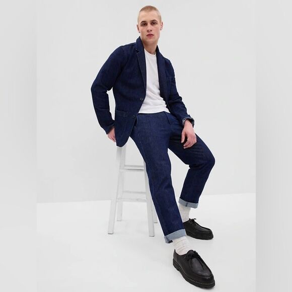 GAP Dark Blue denim twill Cotton Blazer size m EUC - Picture 1 of 5